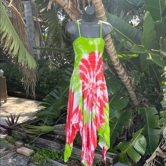 Tie-dye tube top handkerchief, hem, asymmetric dress - Picture 1 of 7
